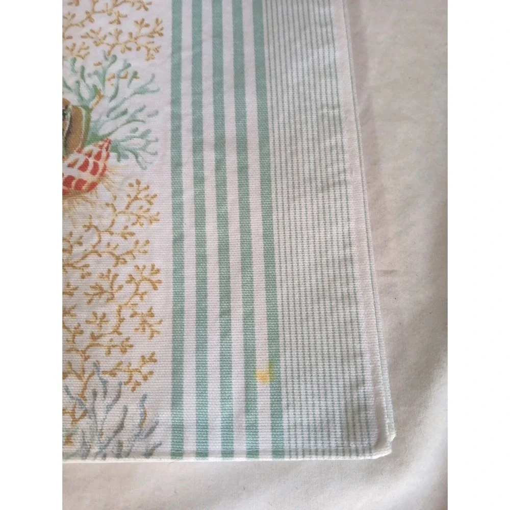 4 Fabric Table Placemats Seashells Coral Green Stripes Beach 12 x 17 Inches READ